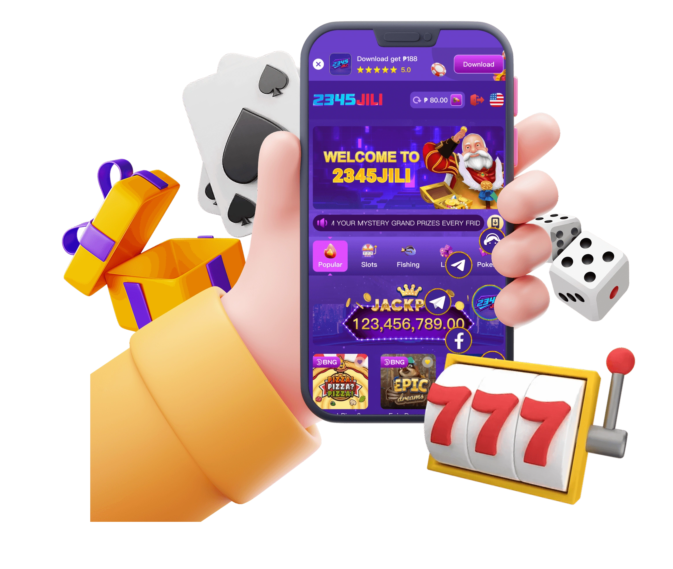 Download now button for the 57v App with bright promotional background